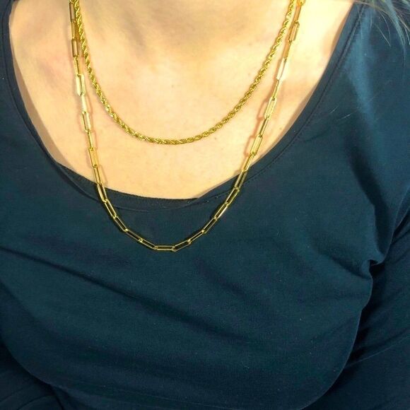 NEW 18k Real Gold Plated Rope Chain Necklace - Picture 6 of 8